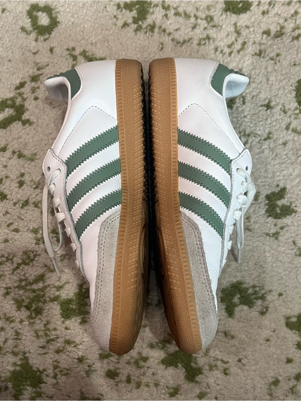 adidas White Sneakers with Green Stripes and Suede Toe - Picture 5 of 7